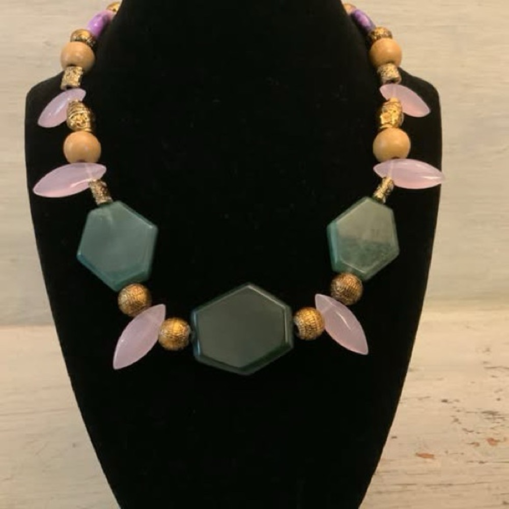Handmade Beaded Faux Gem Stone‎ Choker Necklace Good Condition